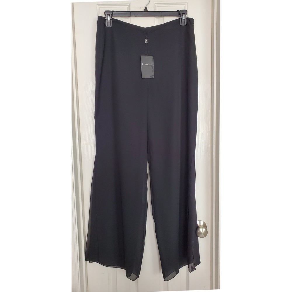 Alberto Sola‎ Black Wide Leg Pants Chiffon Overlay Formal Dress Pants Size 48